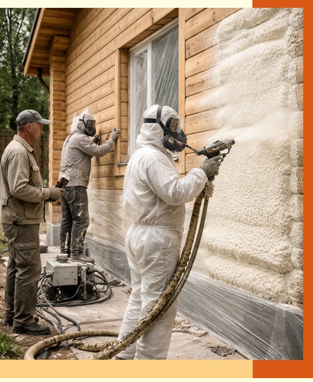 Утепление дома из бруса ППУ в Химках от 3991 руб/м2 под ключ | ТепломастерХмк