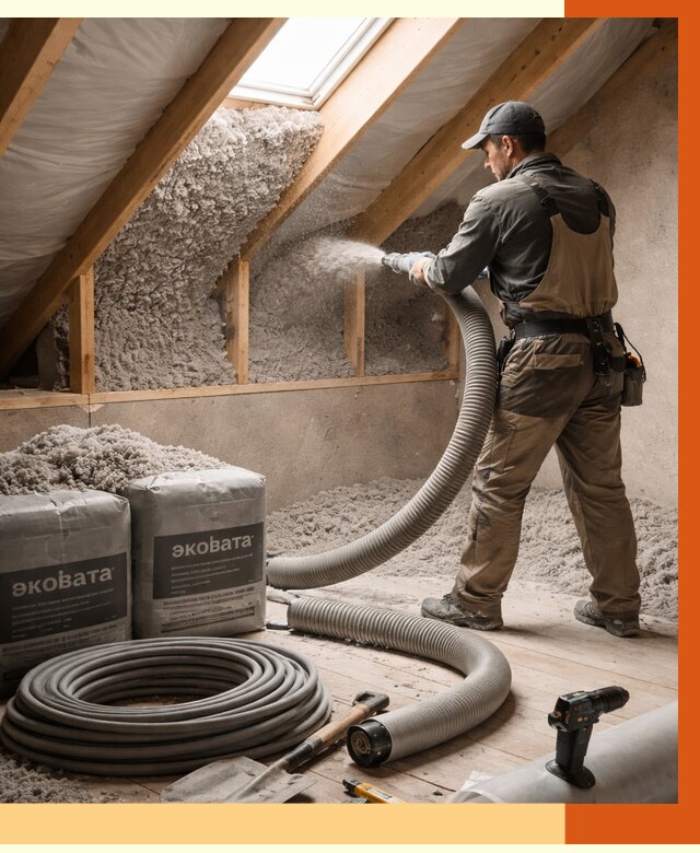Утепление мансарды эковатой в Химках от 2281 руб/м2 — монтаж, задувка, цена | ТепломастерХмк
