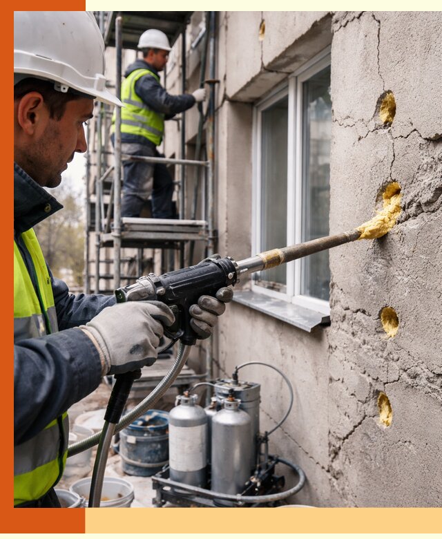 Заполнение пустот в фасаде и утепление стен в Химках